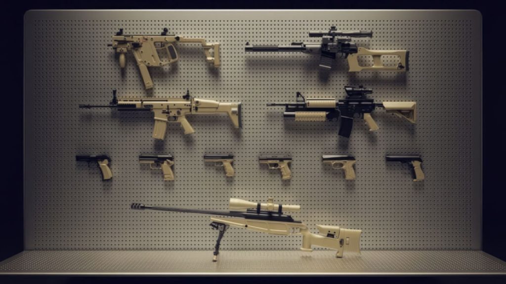 A display of modern guns