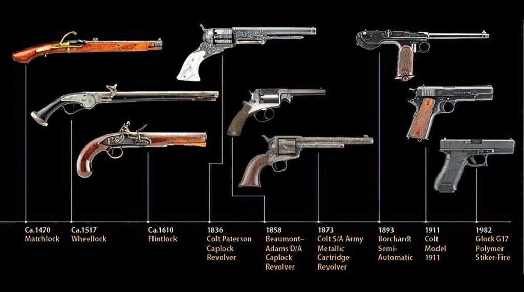 A timeline of various firearms over time