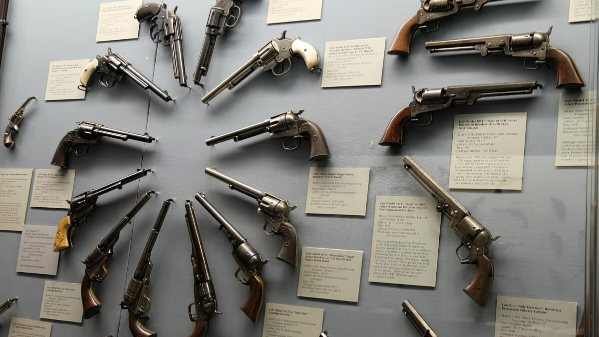 a display of antique weapons at a museum
