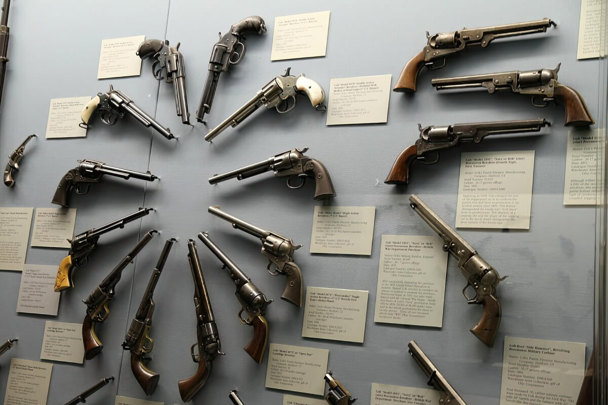 a display of antique weapons at a museum
