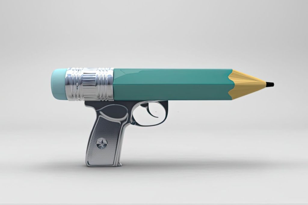 A pistol with a pencil where the barrel should be