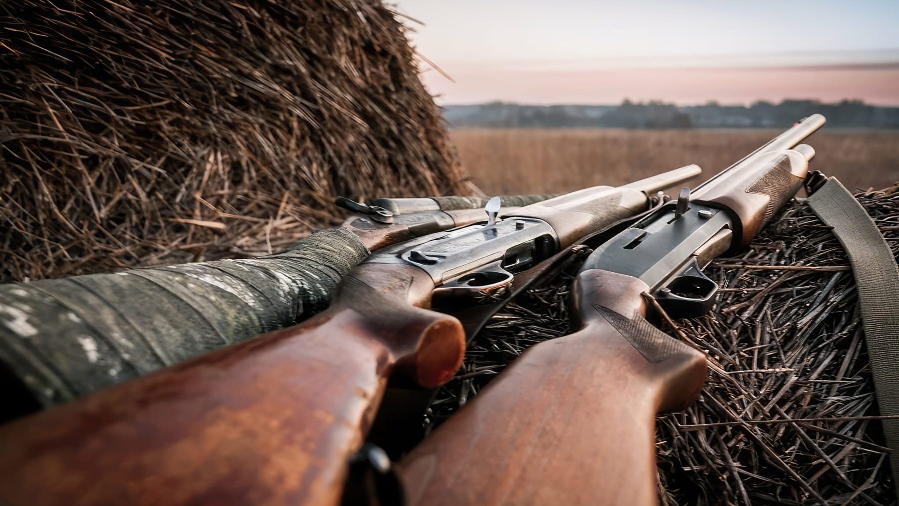 Rifles Lined Up With A Focus On The Stocks