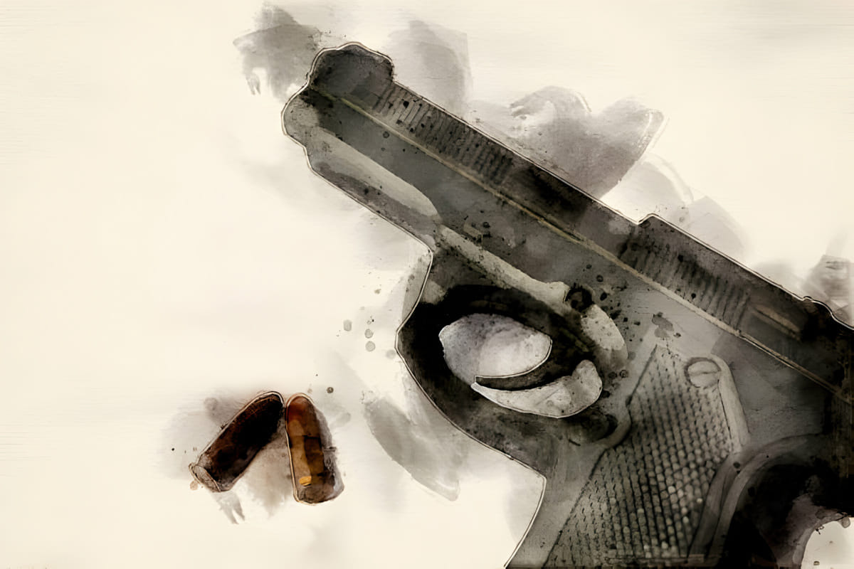 A Captivating Painting Showcasing A Gun And A Bullet